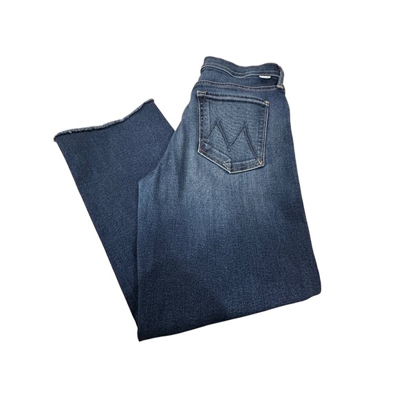 MOTHER  The Rambler Zip High-Rise Straight-Leg Ankle Jeans Frayed Hem Dark 31 - Picture 2 of 9